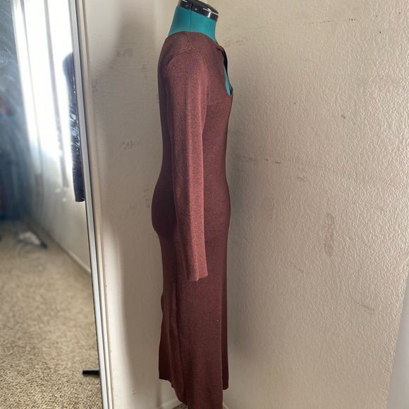SOLD RAILS brown long bodycon sweater open-slit dress Size M - Picture 3 of 6